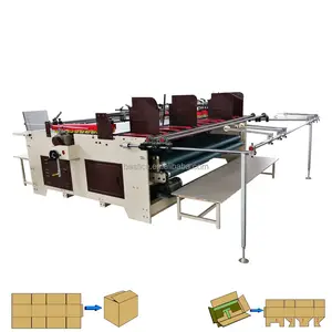 Economic press fit type BYZ-2600 carton box folding and two line gluing machine with automatic corrugated cardboard feeding