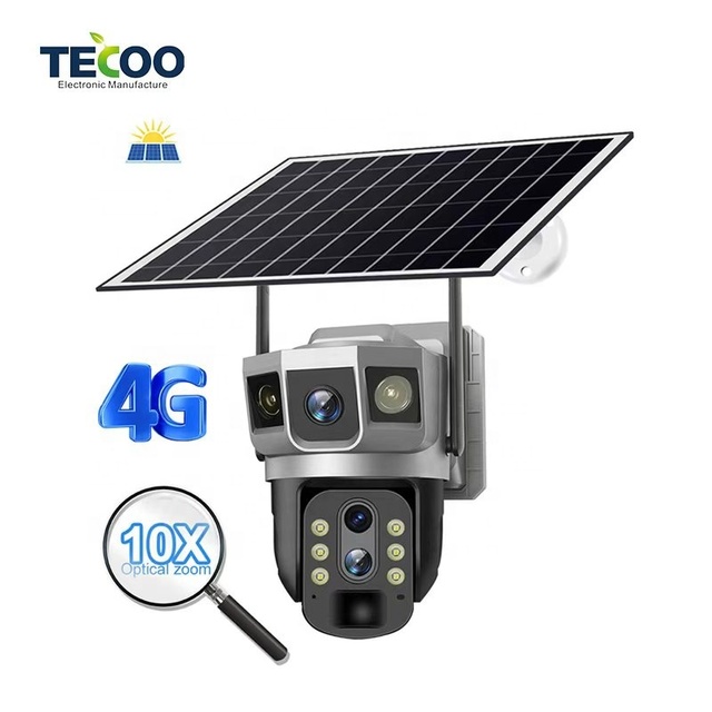 Triple Lens AI Tracking Solar 4G PTZ Camera 12MP 10x Zoom Outdoor Security with SIM Card and Ultra Long Standby