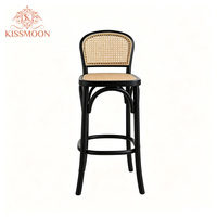 Chaise de bar moderne classique en bois et rotin noir à pieds hauts pour intérieur/extérieur, hôtel, maison, bar, mariage, banquet