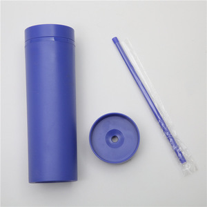 Tache transfrontalière SKINNY Double tasse en plastique personnalisée simple peinture en caoutchouc tasse à eau 16OZ scellé corps droit tasse de paille - Product Image 5