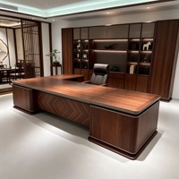 LBZ-333X Nouveau bureau de direction en noyer massif de style chinois avec tiroirs, bordures incrustées personnalisables, luxe haut de gamme, grand modèle présidentiel
