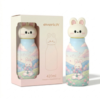 Bouteille d'eau en acier inoxydable de 420 ml (14 oz) avec couvercle en silicone à motif animal et revêtement intérieur en céramique, double paroi isolée pour enfants