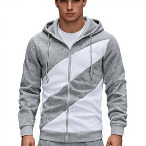 Men's Gray White Color Blocking Hooded Sweatshirt Regular Fit Casual French Terry Hoodie Winter Wear 100% Cotton Breathable - Product Image 1
