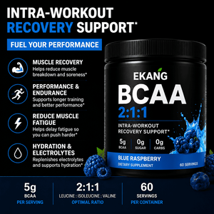 EKANG Polvo de BCAA 2:1:1 de Fábrica Estadounidense, Aminoácidos de Cadena Ramificada, Suplemento para Recuperación Intraentrenamiento, Sabor Frambuesa Azul, 0g de Azúcar, 0g de Carbohidratos - Product Image 3