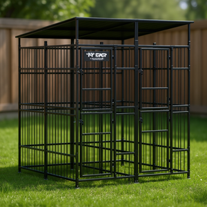 Durable Black Powder Coated Steel Dog Kennel 39.7 Sqft Outdoor Pet Housing <b>Large</b> Breed Rectangle Shape - Product Image 2