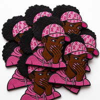 Patchs brodés Afro Girl avec ruban rose, prêts à presser, expédition DDP, appliques thermocollantes pour vêtements, prix de gros