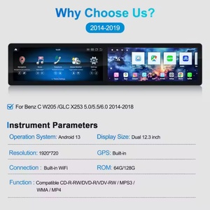 Autoradio Navihua Android 12,3 pouces à double écran, navigation, divertissement pour passagers, CarPlay pour Mercedes C W205 GLC - Product Image 3