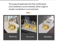 Évier de comptoir sous-monté simple fait main de qualité supérieure en acier inoxydable SUS304 doré, facile à nettoyer, pour la rénovation de cafés, bars et cuisines