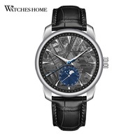 Montre classique à phases lunaires automatique mécanique pour homme, cadran en aventurine rouge, logo personnalisé, bracelet en cuir, fabricant OEM ODM
