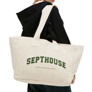 Eco Friendly extra Large Custom Logo Letter Pattern Reusable Canvas Shopping <b>Bag</b> with Customized Designs for Grocery & <b>Gym</b> Use - Product Image 1