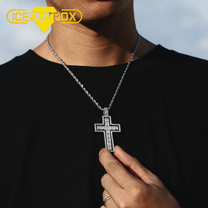 Perhiasan Hip Hop pria, perhiasan berlapis emas kuningan AAAAA CZ berlian es keluar dapat diputar liontin silang dengan rantai tali - Product Image 2