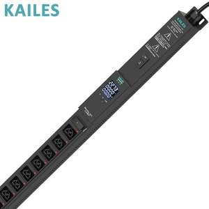 เครื่องวัดกระแสไฟฟ้าและแรงดันไฟฟ้าแบบเฟสเดียว รุ่น KAILES(KLS) Metered Series 16A สำหรับ PDU 18 จุดกันลื่น C39 ติดตั้งแนวตั้ง แผ่นสีดำ - Product Image 4