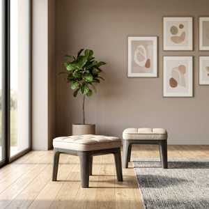 Modern Tufted Fabric Ottoman Wooden <b>Stool</b> Contemporary Living Room Furniture Home Decor - Product Image 2