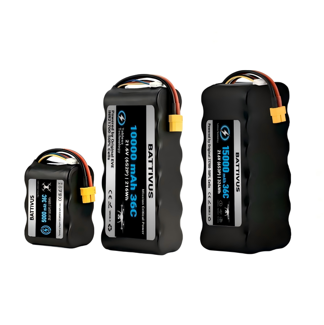 Customizable High Capacity Low IR Rechargeable Cylindrical INR 21700 25C 50PL Tabless LiHV Li Ion FPV Drone Battery Pack UN38.3