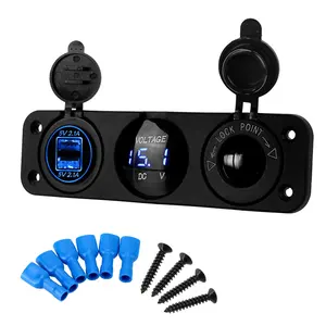 3-in-1-Ladesteckdose, 12-V-Dual-USB-Autosteckdose, Lade buchse und LED-Digital voltmeter und Zigarettenanzünder-Adapter