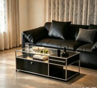 Table basse en acier inoxydable de style mid-century avec plateau en verre, design moderne minimaliste et luxueux pour salon (sans table d'appoint)