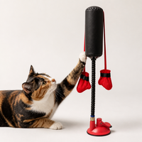 Jouet de boxe interactif pour chat avec base à ventouse et ressort, pour un jeu silencieux