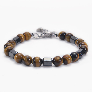 Bracciale <span class=keywords><strong>con</strong></span> perline in occhio di tigre da 8 mm per uomo, catena in acciaio inossidabile nero <span class=keywords><strong>con</strong></span> <span class=keywords><strong>magnete</strong></span>, gioiello per coppia - Accessorio alla moda - Product Image 1