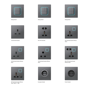 Abuk 2024 thiết kế mới EU UK push button kính siêu mỏng Bảng điều chỉnh 1/2/3/4 gang cảm ứng điện LED ánh sáng Tường chuyển đổi và ổ cắm - Product Image 1