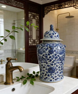 Jarra General de Porcelana Azul y Blanca de la Dinastía <span class=keywords><strong>Ming</strong></span> con Patrón de Dragón y Cabeza de Bestia, Adorno Coleccionable de Cerámica Vintage para Decoración del Hogar - Product Image 2