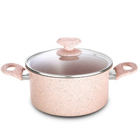 Ensemble de casseroles et poêles antiadhésives 4 pièces Ensembles d'ustensiles de cuisine Granit Aluminium Rose Cuisson Soupes et ragoûts