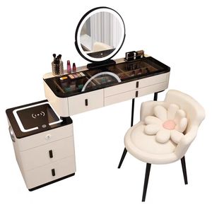 Modern Wood <b>Dressing</b> <b>Table</b> Set with Metal Legs Bedroom & Living Room <b>Vanity</b> LED <b>Mirror</b> Wireless Charging - Product Image 2
