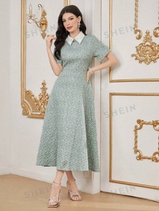 Telas Textiles Jacquard con Relieve, 100% Poliéster, para Confección de Vestidos Jacquard de Manga Corta con Detalles Calados para Mujer - Product Image 4