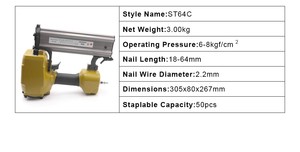 Pistola <span class=keywords><strong>Clavadora</strong></span> Neumática de Concreto OEM Personalizada ST64C de Alta Resistencia <span class=keywords><strong>para</strong></span> Canaletas de Cables y Rodapiés, 50 Clavos - Product Image 2
