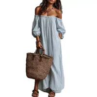 Robe longue rayée élégante, taille haute, coupe ample, manches trois quarts, tenue décontractée d'été