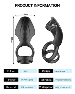 10 Modes <b>Vibrating</b> Penis Ring Clitoris Stimulator Delay Ejaculation Couples G-Spot <b>Vibrator</b> Double Cock Ring Sex Toys for Men% - Product Image 6