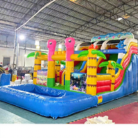 Toboggan aquatique gonflable Thème Océan 2 toboggans Piscine à jets Pieuvre Location pour fêtes d'enfants Toboggan commercial en PVC robuste