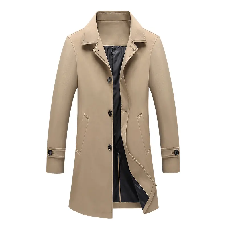 OEM custom wholesale men's pure color button Korean fashion jacket long trench coat men's coat