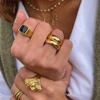 13mm breiter Edelstahl glattes Ehering Mode Damen schmuck Wasserdichter 18 Karat vergoldeter klobiger Doppel kuppel ring für Frauen