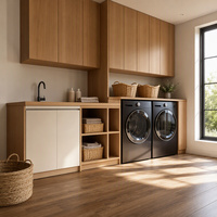 Meuble de buanderie en aluminium au design moderne avec panier à linge, évier extérieur en bois avec armoire, meuble de buanderie au design moderne