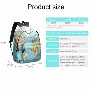 กระเป๋าเป้นักเรียนลายแผนที่สไตล์ใหม่พร้อมส่งกระเป๋าใส่ดินสอกระเป๋าเป้นักเรียนกันน้ำ - Product Image 6