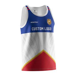 T-shirt sans manches en coton pour la musculation, sublimation usine, maillot de rugby bleu, style stringer - Product Image 3