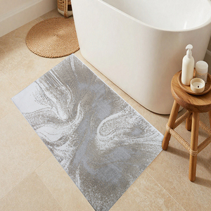 Corey Ecru/Beige/<b>Silver</b> Recycled Cotton Woven Jacquard Abstract Pattern Luxury Thin Bath <b>Rug</b> Mat Home Hotel Washable 60x100cm - Product Image 1