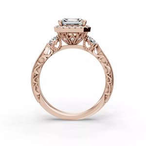 Anillo de compromiso de oro de 14 quilates con diamante cultivado en laboratorio de corte Asscher, detalles intrincados de filigrana, piedra lateral, elegante halo, certificado IGI. - Product Image 3