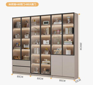 Estantería <span class=keywords><strong>de</strong></span> madera moderna <span class=keywords><strong>con</strong></span> <span class=keywords><strong>puertas</strong></span> <span class=keywords><strong>de</strong></span> <span class=keywords><strong>cristal</strong></span> para sala <span class=keywords><strong>de</strong></span> estar, armario <span class=keywords><strong>de</strong></span> almacenamiento personalizado <span class=keywords><strong>de</strong></span> pared entera - Product Image 3