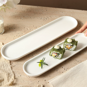 Assiette Minimaliste Blanche Allongée en Céramique pour Sushi et Sashimi, Plateau à Desserts pour Hôtels et Banquets de Mariage, Logo Personnalisé, Vente en Gros - Product Image 6