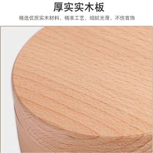Beech Wood Jewelry <b>Storage</b> Box Round Natural Color Covered Desktop Organizer for <b>Rings</b> Earrings Necklaces Bracelets - Product Image 2