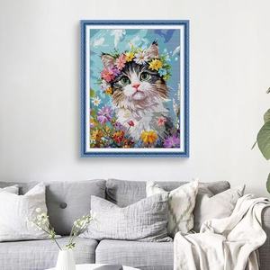Gato con Corona <span class=keywords><strong>de</strong></span> Flores en Campo Abierto, Hilos <span class=keywords><strong>DMC</strong></span>, Kit <span class=keywords><strong>de</strong></span> Bordado <span class=keywords><strong>de</strong></span> <span class=keywords><strong>Punto</strong></span> <span class=keywords><strong>de</strong></span> <span class=keywords><strong>Cruz</strong></span> DIY 16/14/11CT para Principiantes, Set para Regalo - Product Image 1