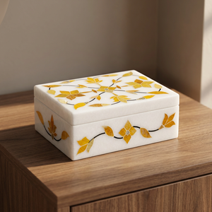 Caja de Joyería Rectangular de Mármol de Primera Calidad con Patrón Floral Grabado, Accesorios de Almacenamiento para Regalos de Niñas, Suministro al por Mayor - Product Image 3