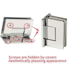 Charnières de <span class=keywords><strong>porte</strong></span> de douche en verre sans cadre avec vis dissimulées polies chromées et plaque de couverture, charnières de douche à ouverture à 180 degrés - Product Image 6