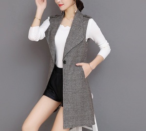 S-3XL automne nouveau gilet à carreaux européen rétro femmes mode revers <span class=keywords><strong>sans</strong></span> <span class=keywords><strong>manches</strong></span> décontracté ample Plaid gilet veste en gros - Product Image 2