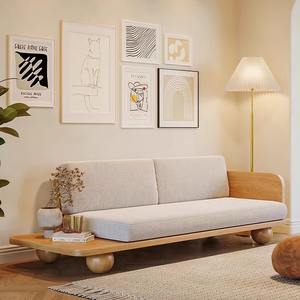 Sofá de Madera Maciza de Estilo Nórdico Japonés, Color Natural, Tapizado con Relleno de Espuma, Muebles para Sala de Estar - Product Image 1