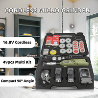 Meuleuse d'angle micro sans fil industrielle à moteur à balais 16,8 V, ensemble de 49 pièces pour découpe, polissage et perçage rotatif, avec accessoire à 90 degrés