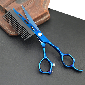 Tùy Chỉnh Biểu Tượng Tóc Cắt Kéo <span class=keywords><strong>6.0</strong></span> Inch Chuyên Nghiệp Màu Xanh 440C Tay Phải Dao Cạo Cạnh Kéo Cắt Tóc Với Lược - Product Image 6