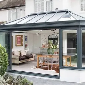 Venta al por mayor de aluminio personalizado verde Sunroom casa de lujo pérgola al aire libre prefabricado marco de aluminio de cristal Sunroom