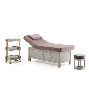 Hot Sale Modern Spa Massage Bed Table Beauty Salon Furniture Clinic Wooden Facial Massage Bed With Storage